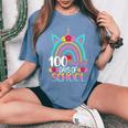 100 Days Smarter Rainbow Unicorn 100Th Day Of School Women's Oversized Comfort T-Shirt Blue Jean