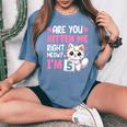 5Th Birthday Girl 5Yr Five 5 Year Old Kitten Cat Bday Women's Oversized Comfort T-Shirt Blue Jean