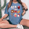 Baseball Mom Coquette Bow Mother's Day Baseball Mama Women's Oversized Comfort T-Shirt Blue Jean