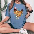 Chicken Santa Christmas Tree Chicken Camiseta extragrande cómoda para mujer Blue Jean