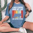 I Like Coffee And My Cat Maybe 3 People Siberian Cat Lover Camiseta extragrande cómoda para mujer Blue Jean