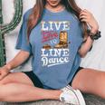 Cowboy Cowgirl Dancing Live Western Line Bailando Regalos Cuello Camiseta extragrande cómoda para mujer Blue Jean
