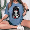 Creepy Kawaii Goth Girl Horror Anime Aesthetic Women's Oversized Comfort T-Shirt Blue Jean