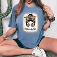 Grammy Life Bleached Leopard Messy Bun Mother's Day Women's Oversized Comfort T-Shirt Blue Jean