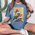 The Great Wave Off Kanagawa Coucher De Soleil Rétro Dragon Japonais T-shirt oversize confortable pour femme Blue Jean