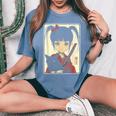 Japanese Gothic Kawaii Anime Samurai Cat Mom Woman Girls Women's Oversized Comfort T-Shirt Blue Jean