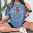 Pocket Raccoon Women's Oversized T-Shirt - Casual Comfort Blue Jean