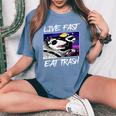 Street Cats Women's Comfort Color T-Shirt - Live Fast, Eat Trash Blue Jean