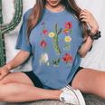 Vintage Botanicalintage Cactusintage Flower Botany Camiseta extragrande cómoda para mujer Blue Jean