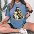 Vintage Distressed Jesus and Raccoon Graphic - Women's Oversized T-Shirt Blue Jean