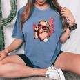 Cool Retro Cupid Leopard Peace Sign Valentines Day For Girls Women's Oversized Comfort T-Shirt Mustard