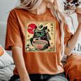 Cat Ramen Japanese Samurai Kawaii Cat Anime Girls Boys Women's Oversized Comfort T-Shirt Crimson