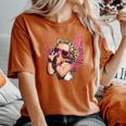 Cool Retro Cupid Leopard Peace Sign Valentines Day For Girls Women's Oversized Comfort T-Shirt Crimson