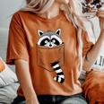 Raccoon Cartoon Pocket Women's T-Shirt - Casual Blue Short Sleeve Yam