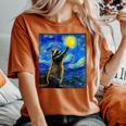 Starry Night Raccoon Women's T-Shirt - Van Gogh Art Charm Yam