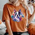 Watercolor Floral Boston Terrier Mama Dog Lover Mother's Day Women's Oversized Comfort T-Shirt Yam