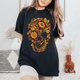 Calavera Khokhloma Camiseta extragrande cómoda para mujer Black