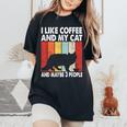 I Like Coffee And My Cat Maybe 3 People Siberian Cat Lover Camiseta extragrande cómoda para mujer Black