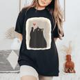 Japanese Anime Cute Cat Heart Kawaii Black Cat Heart Girls Women's Oversized Comfort T-Shirt Black