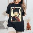 Japanese Gothic Kawaii Anime Samurai Cat Mom Woman Girls Women's Oversized Comfort T-Shirt Black
