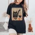 Kawaii Cat Eating Sushi Japanese Anime Cute Sushi Cat Girls Women's Oversized Comfort T-Shirt Black