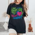 Line Dancing Hace Mi Corazón Feliz Danza Cuello Camiseta extragrande cómoda para mujer Black