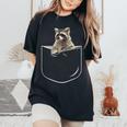 Pocket Raccoon Women's Oversized T-Shirt - Casual Comfort Black