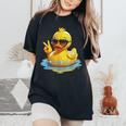 Retro Groovy Yellow Rubber Duck Peace Duck Lovers Women's Oversized Comfort T-Shirt Black