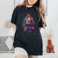 Retro Rock 'N' Roll Girl Música Rock Guitarrista Chica Camiseta extragrande cómoda para mujer Black