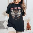 Rock And Roll Guitarraintage Rock Música Camiseta extragrande cómoda para mujer Black
