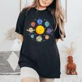 Sistema Solar Planetas Galaxia Niños Niñas Espacio Cuello Camiseta extragrande cómoda para mujer Black