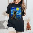 Starry Night Raccoon Women's T-Shirt - Van Gogh Art Charm Black
