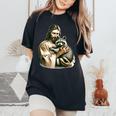 Vintage Distressed Jesus and Raccoon Graphic - Women's Oversized T-Shirt Black