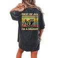 Retro First Of All I'm A Delight Angry Raccoon Animal Women's Oversized Comfort T-Shirt Back Print Pepper