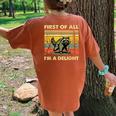 Retro First Of All I'm A Delight Angry Raccoon Animal Women's Oversized Comfort T-Shirt Back Print Yam