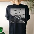 Alien UFO Raccoon Women's Oversized Tee - Cozy Back Print Design Black