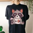 Raccoon Cookie Comfort T-Shirt | Oversized Back Print for Women Black