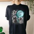 Raccoon Moonlight Howl | Women's Comfort Fit Back Print T-Shirt Black