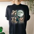 Raccoon Trio Howling At Moon Women's Oversized T-Shirt | Quirky Comfort Black