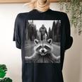 Raccoon Women's Oversized T-Shirt - Bigfoot Sasquatch Print Back Black