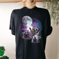 Raccoons Howling At The Moon Shirt Raccoon Women's Oversized Comfort T-Shirt Back Print Black