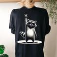 Retro Raccoon Rock T-Shirt | Women's Oversized Comfort | Back Print Black