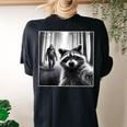 Scared Raccoon Selfie With Sasquatch Bigfoot Raccoon Women's Oversized Comfort T-Shirt Back Print Black
