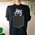 Women's Oversized T-Shirt - Cute Back Print Raccoon Theme Black