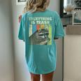 Retro Raccoon Women's Oversized T-Shirt - Camping Comfort Back Print Chalky Mint