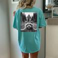 Scared Raccoon & Bigfoot Selfie Women's Oversized T-Shirt - Back Print Chalky Mint