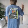 Retro Raccoon Women's Oversized T-Shirt - Camping Comfort Back Print Blue Jean