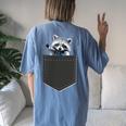 Women's Oversized T-Shirt - Cute Back Print Raccoon Theme Blue Jean