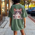 Raccoon Cookie Comfort T-Shirt | Oversized Back Print for Women Moss