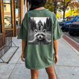 Raccoon Women's Oversized T-Shirt - Bigfoot Sasquatch Print Back Moss
